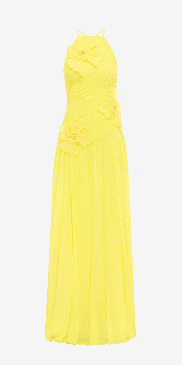 leo lin Amya Floral Appliqué Gown