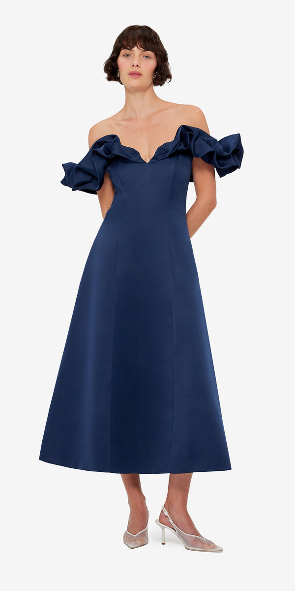 Leo Lin Annie Off Shoulder Frill Midi Dress