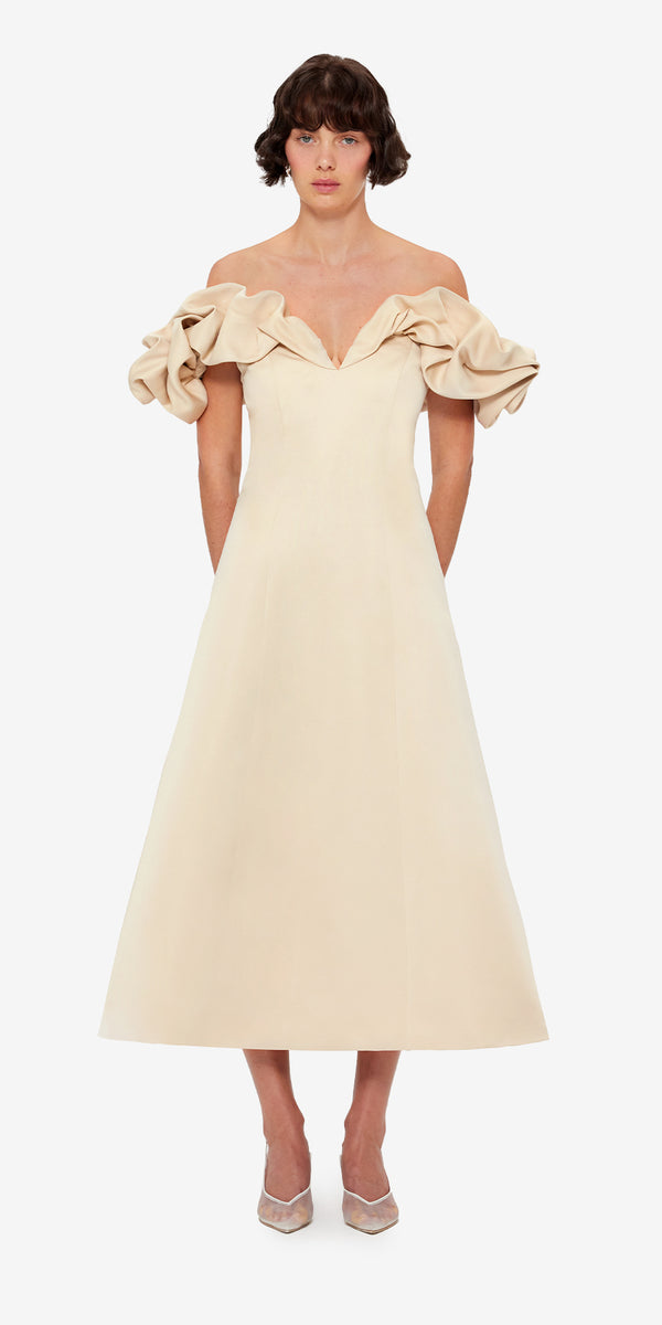 Leo Lin Annie Off Shoulder Frill Midi Dress