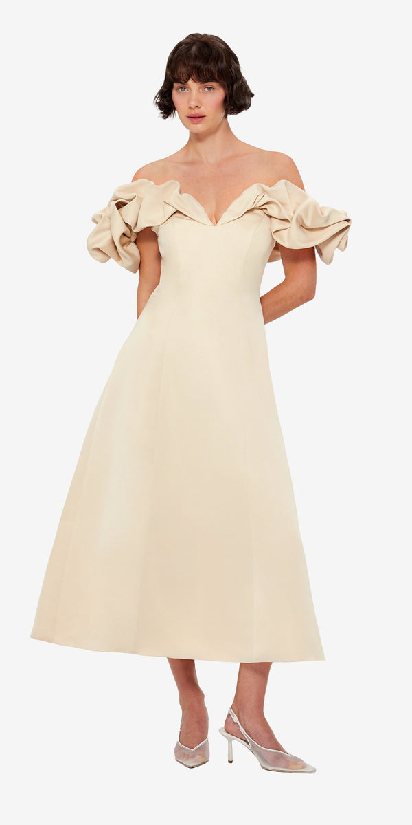 Leo Lin Annie Off Shoulder Frill Midi Dress
