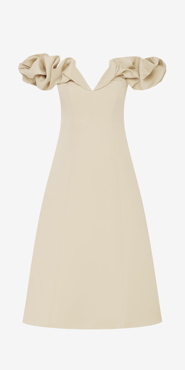 leo lin Annie Off Shoulder Frill Midi Dress