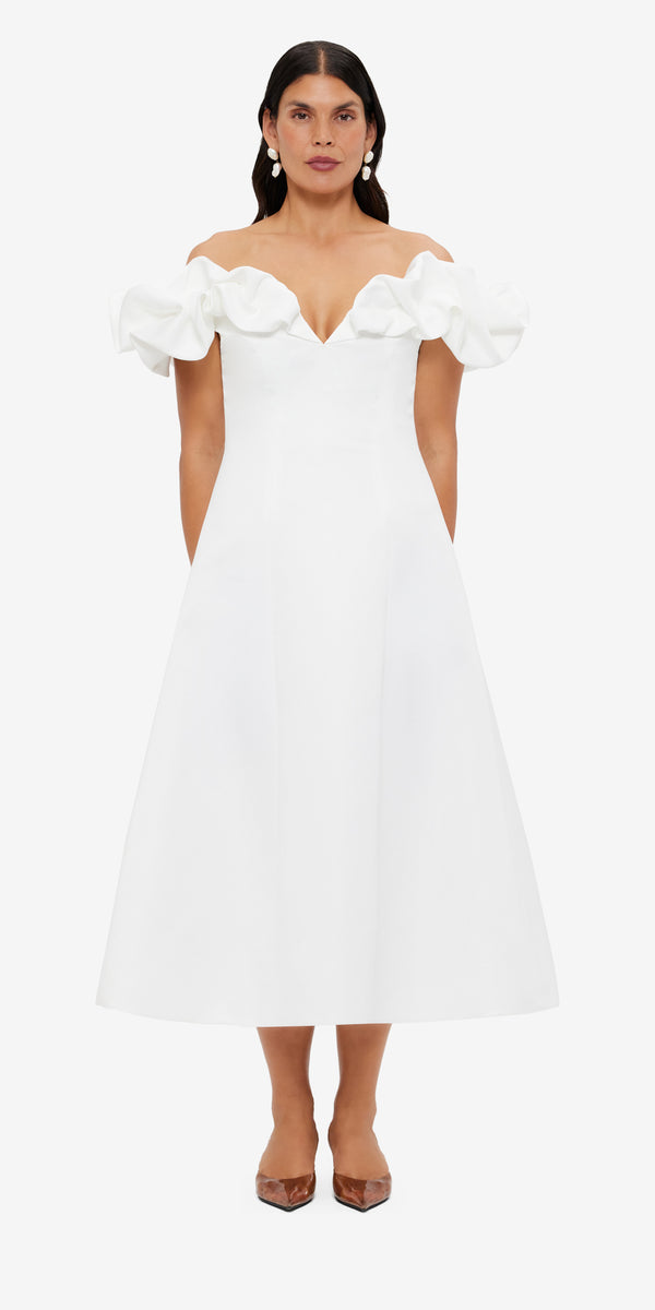 Leo Lin Annie Off Shoulder Frill Midi Dress