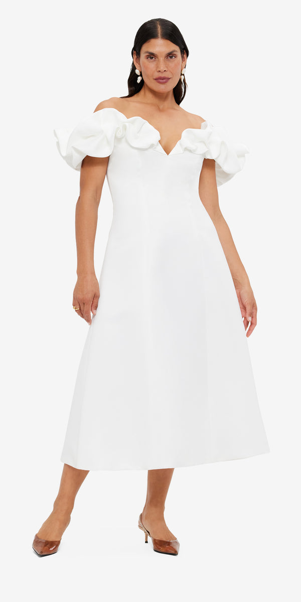 Leo Lin Annie Off Shoulder Frill Midi Dress