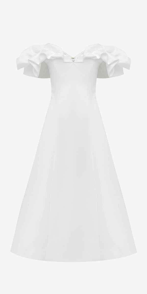 leo lin Annie Off Shoulder Frill Midi Dress