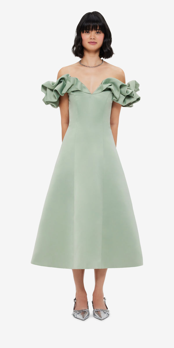 Leo Lin Annie Off Shoulder Frill Midi Dress