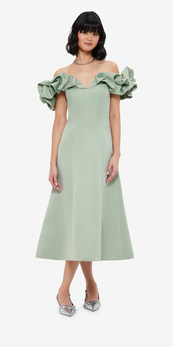 Leo Lin Annie Off Shoulder Frill Midi Dress