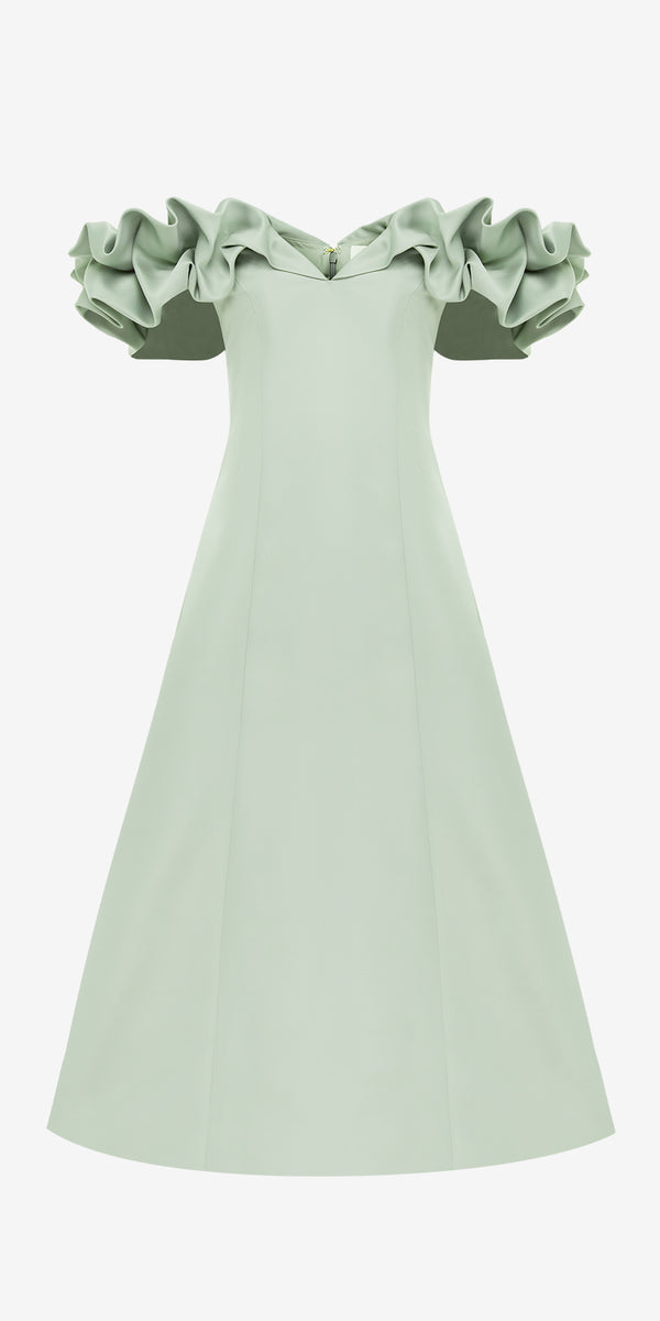 leo lin Annie Off Shoulder Frill Midi Dress