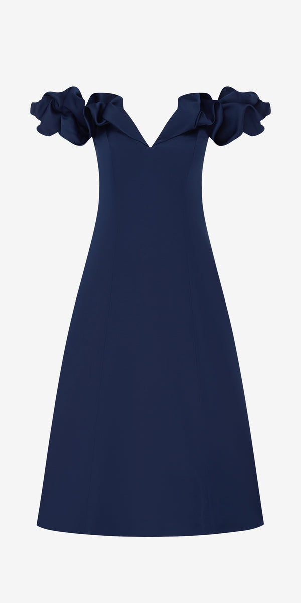 leo lin Annie Off Shoulder Frill Midi Dress