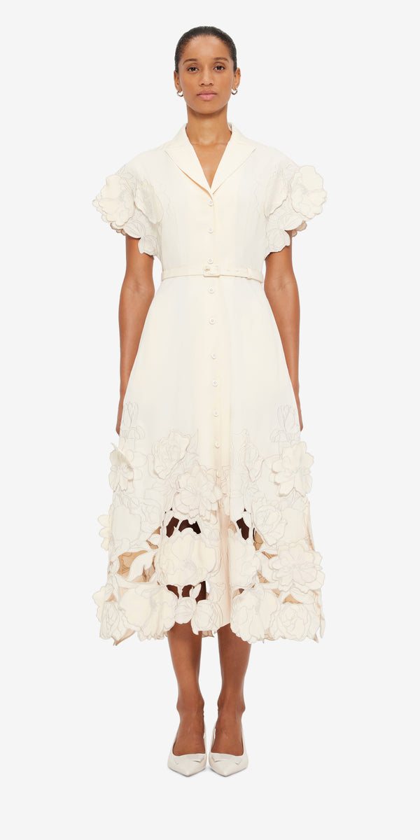 Leo Lin Aubrey Appliqué Shirt Midi Dress