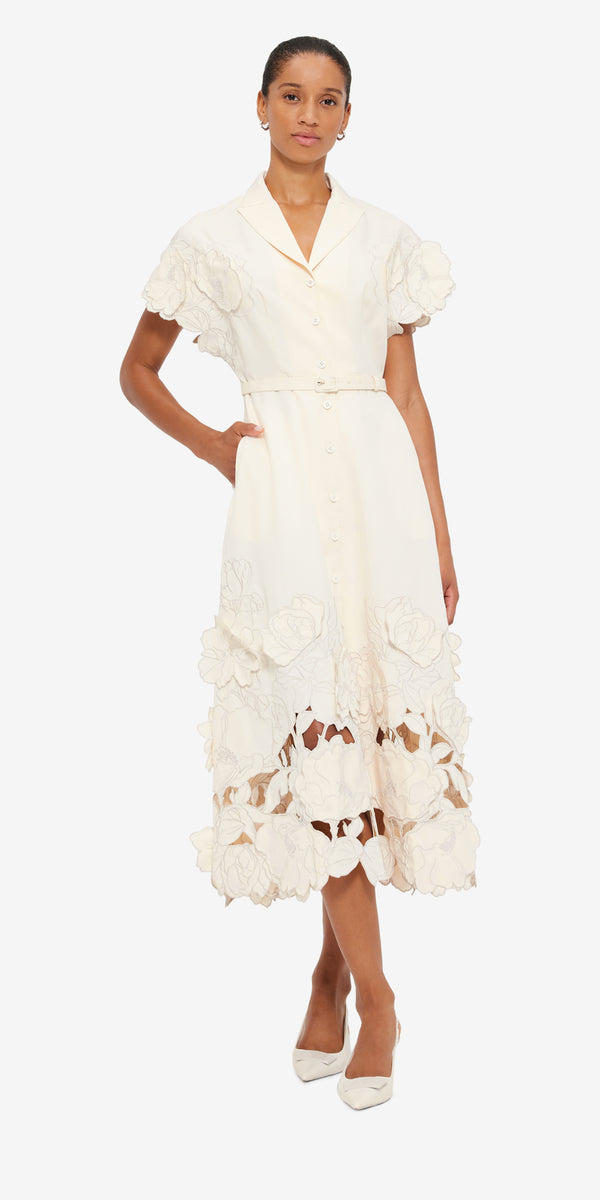 Leo Lin Aubrey Appliqué Shirt Midi Dress