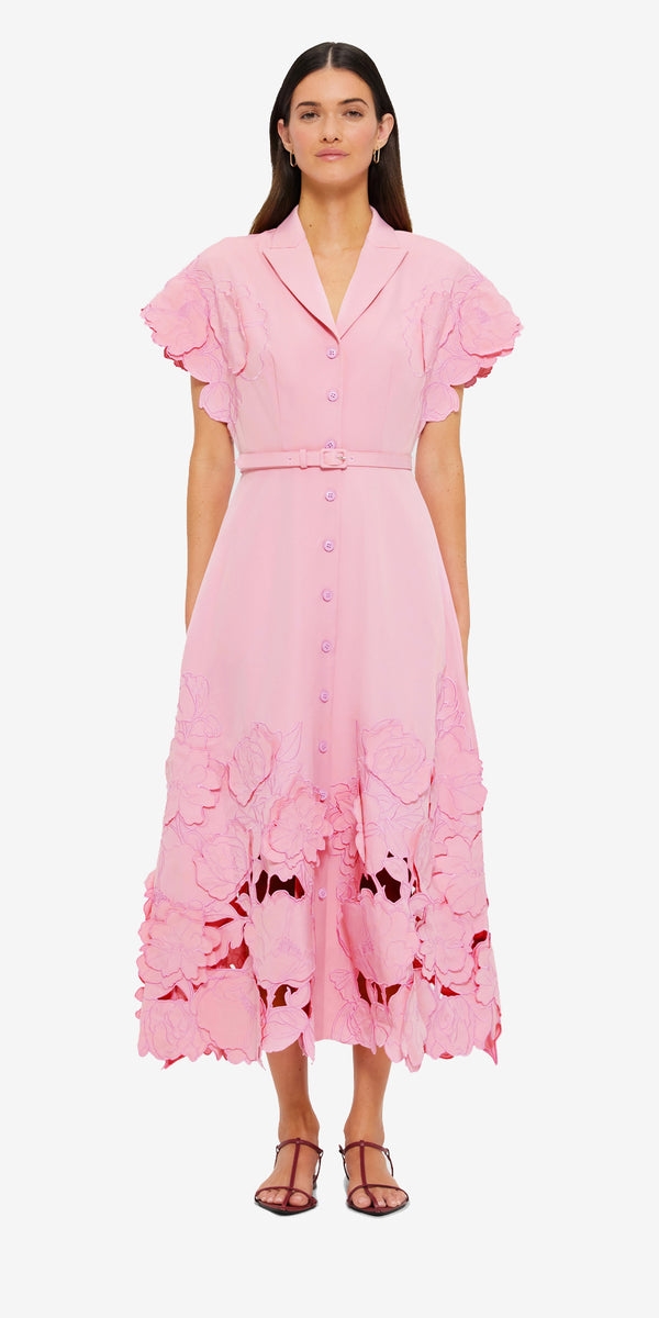 Leo Lin Aubrey Appliqué Shirt Midi Dress
