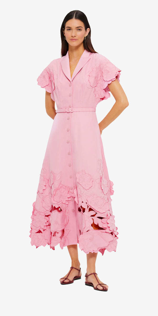 Leo Lin Aubrey Appliqué Shirt Midi Dress