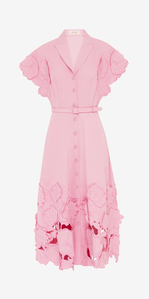 leo lin Aubrey Appliqué Shirt Midi Dress