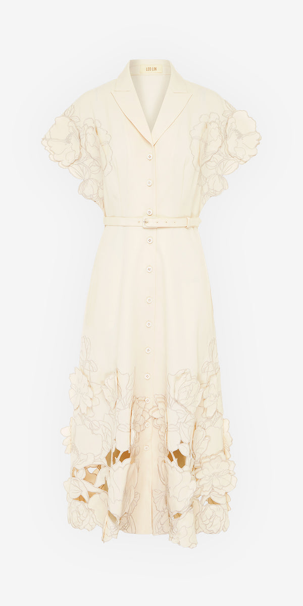 leo lin Aubrey Appliqué Shirt Midi Dress