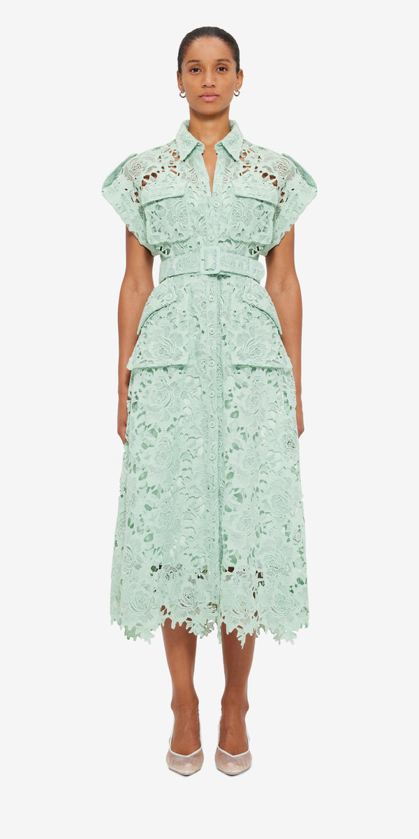 Leo Lin Audrey Lace Pocket Shirt Midi Dress
