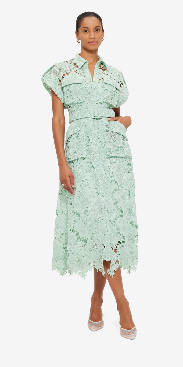 Leo Lin Audrey Lace Pocket Shirt Midi Dress