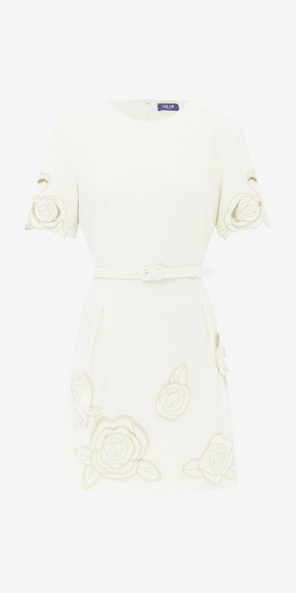 leo lin Aurelie Appliqué Short Sleeve Mini Dress
