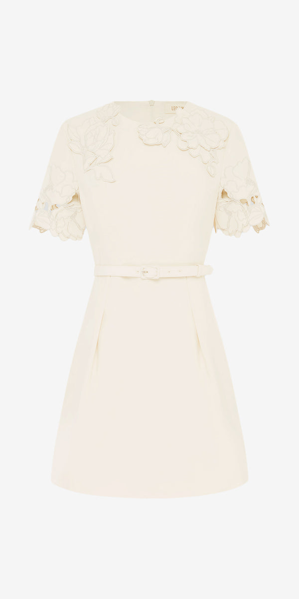 leo lin Aurelie Appliqué Short Sleeve Mini Dress