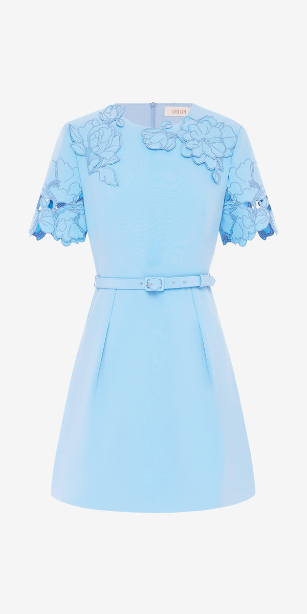 leo lin Aurelie Appliqué Short Sleeve Mini Dress