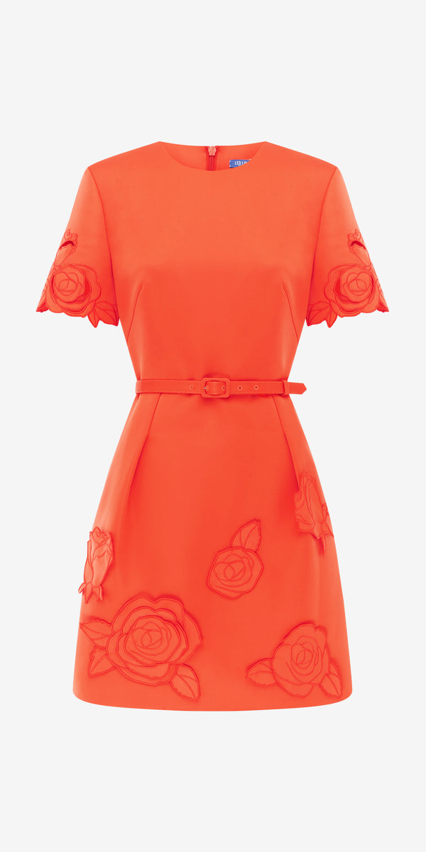 leo lin Aurelie Appliqué Short Sleeve Mini Dress