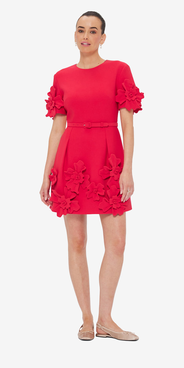 Leo Lin Aurelie Floral Appliqué Mini Dress