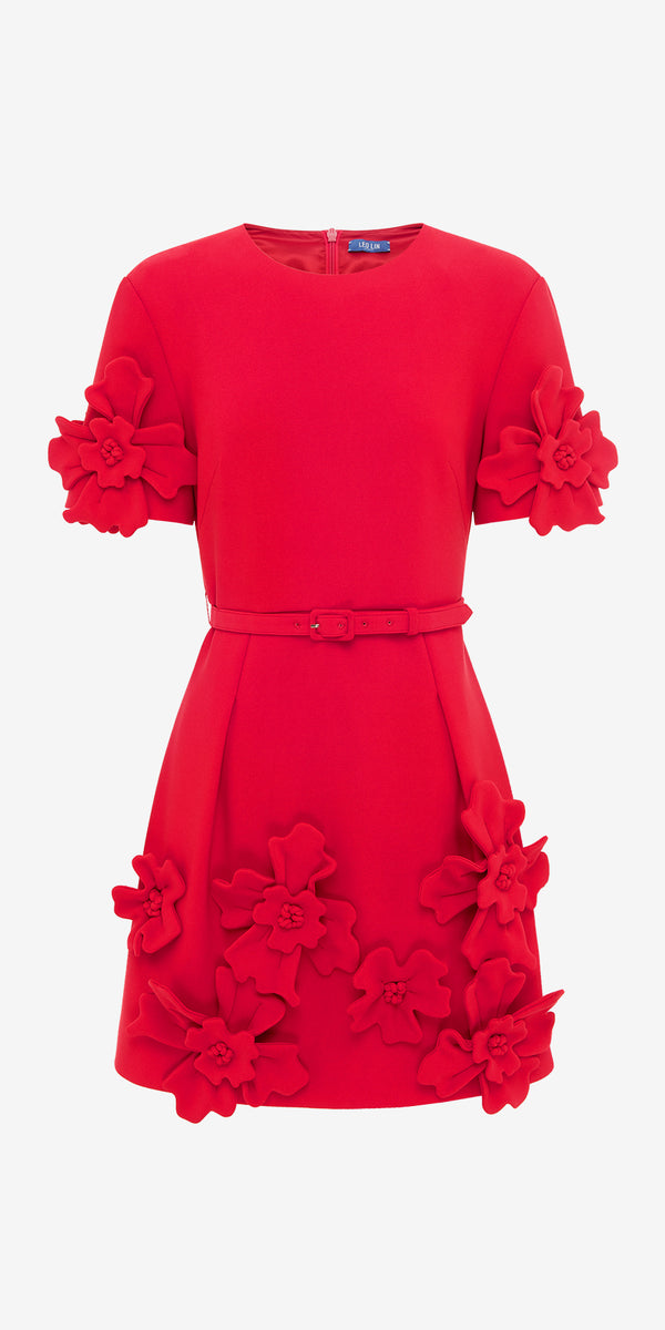 leo lin Aurelie Floral Appliqué Mini Dress