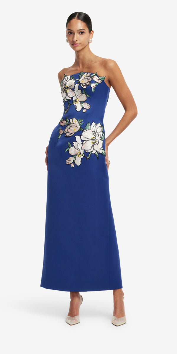 leo Lin Ava Appliqué Floral Bustier Maxi Dress
