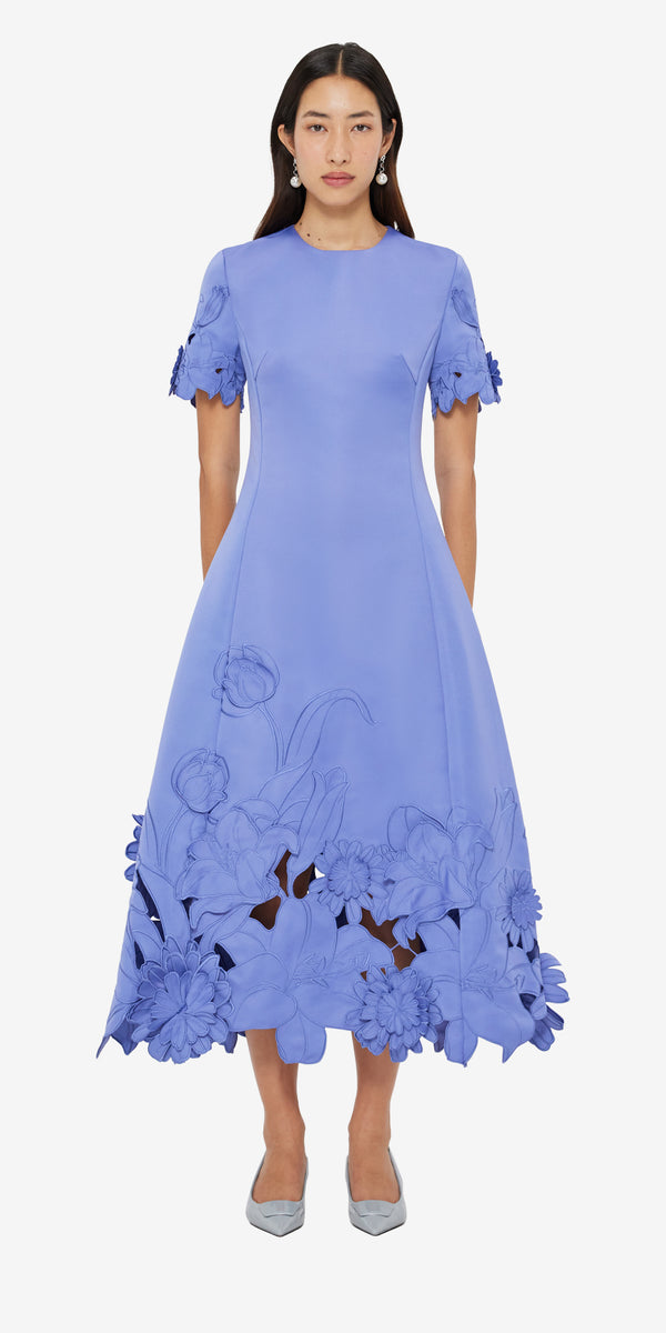 Leo Lin Caroline Appliqué Short Sleeve Midi Dress