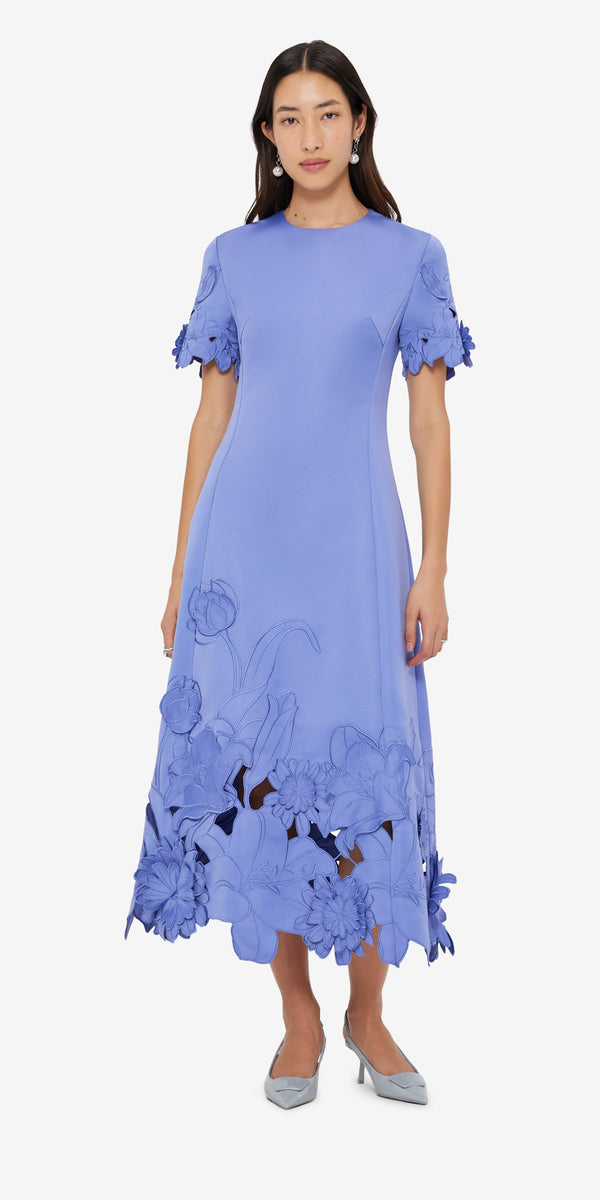 Leo Lin Caroline Appliqué Short Sleeve Midi Dress