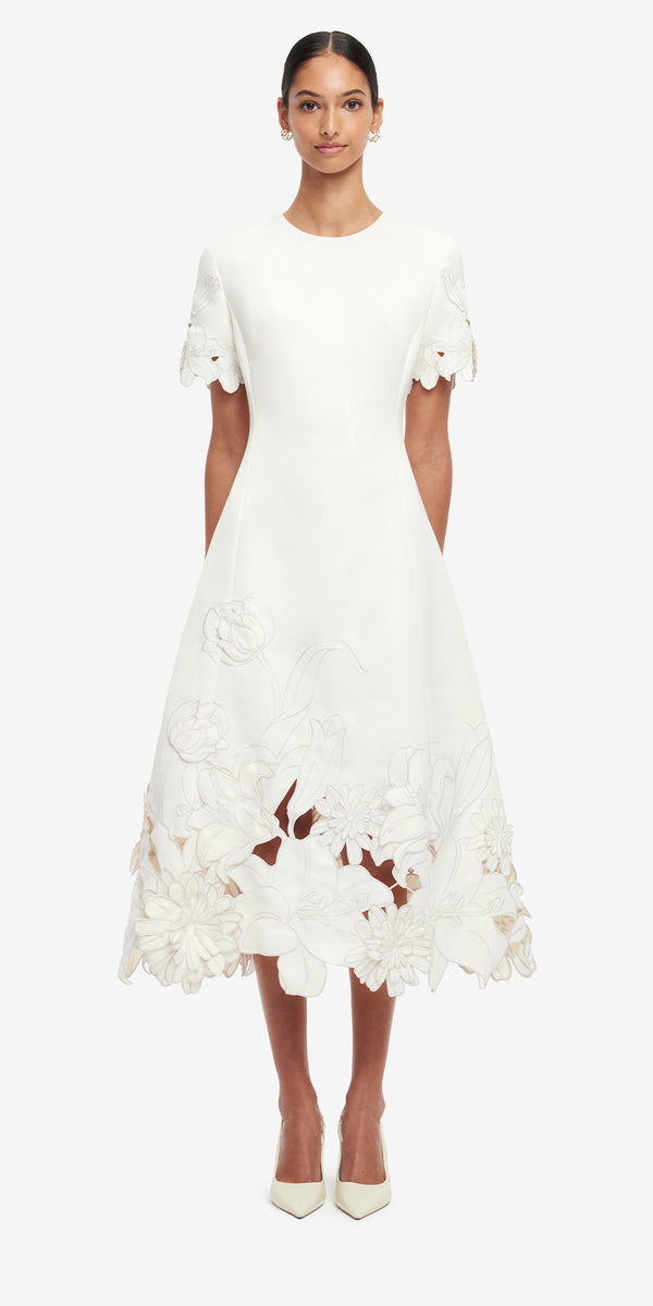 Leo Lin Caroline Applique Short Sleeve Midi Dress