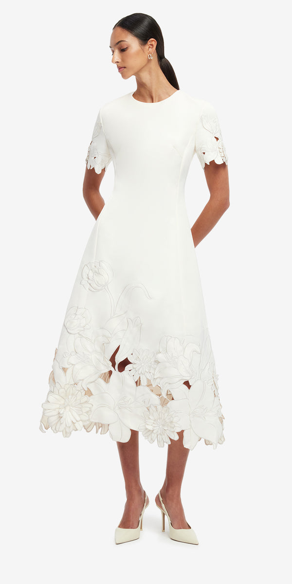 Leo Lin Caroline Applique Short Sleeve Midi Dress