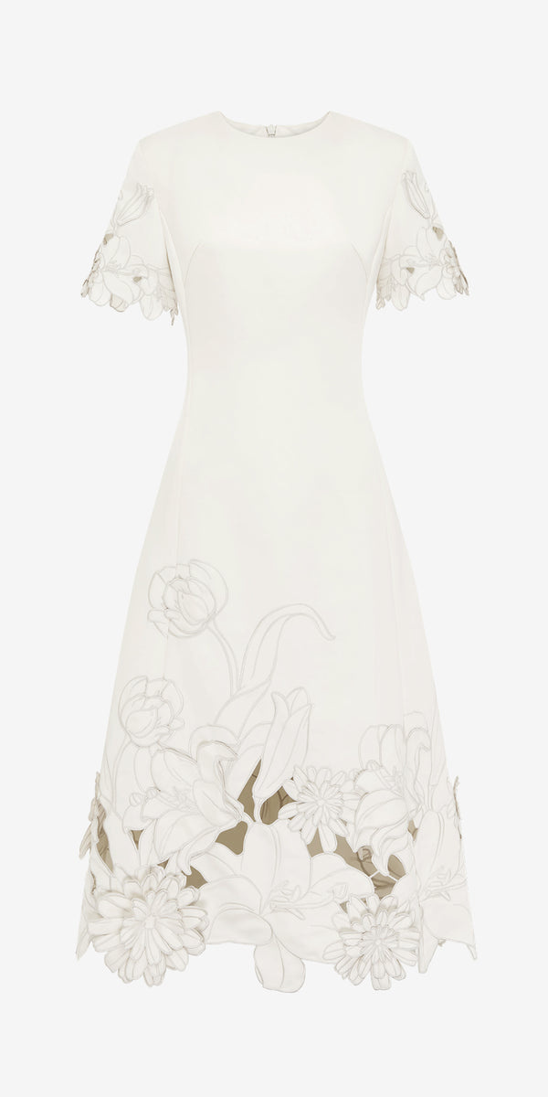 leo lin Caroline Applique Short Sleeve Midi Dress