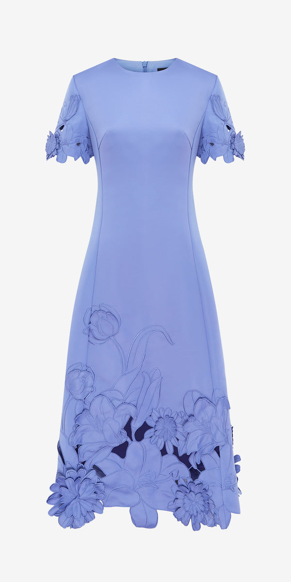 leo lin Caroline Appliqué Short Sleeve Midi Dress