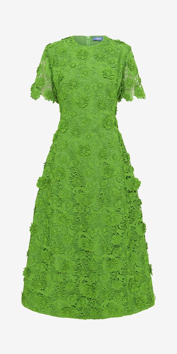 leo lin Caroline Lace Short Sleeve Midi Dress