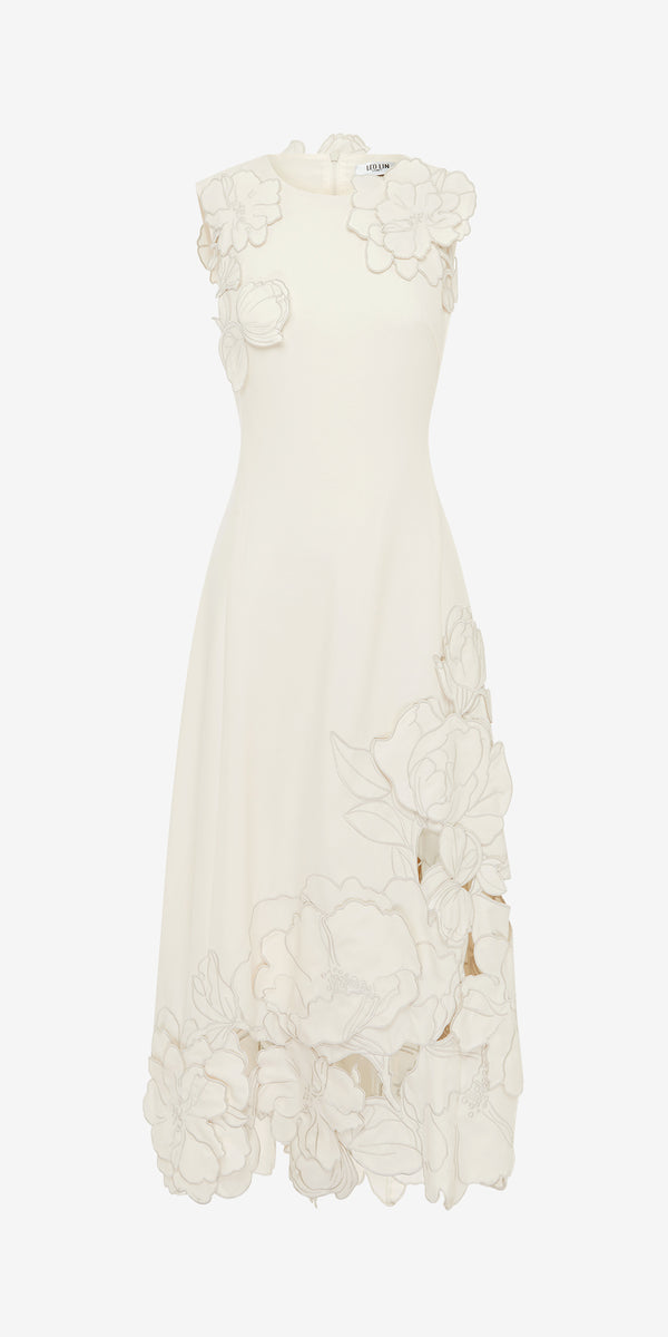 leo lin Cleo Appliqué Sleeveless Midi Dress