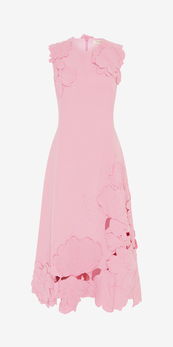 leo lin Cleo Appliqué Sleeveless Midi Dress