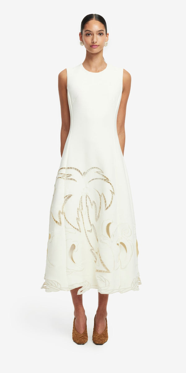 Leo Lin Cleo Palm Sleeveless Midi Dress