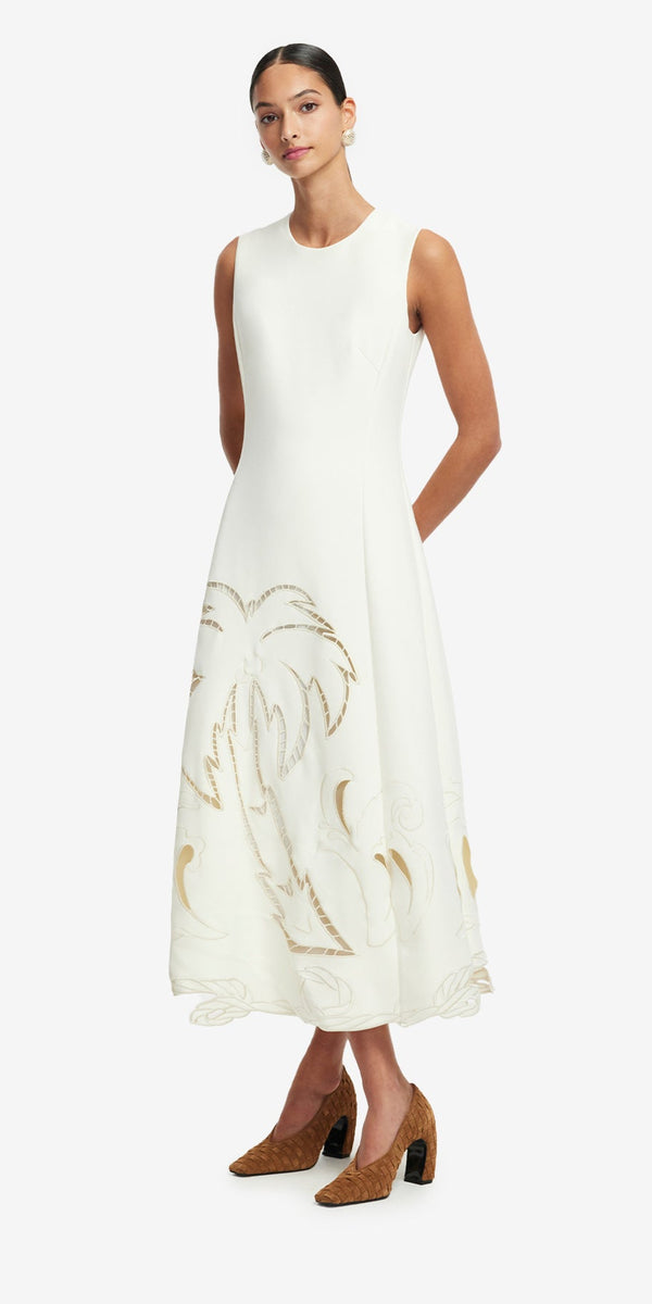 Leo Lin Cleo Palm Sleeveless Midi Dress