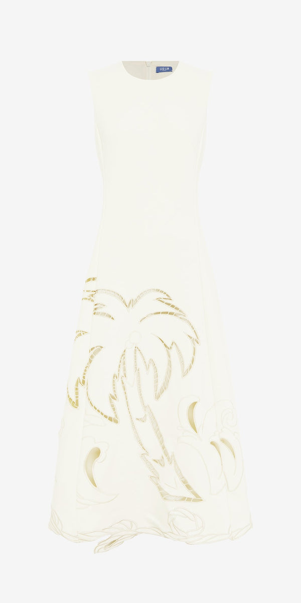 leo lin Cleo Palm Sleeveless Midi Dress