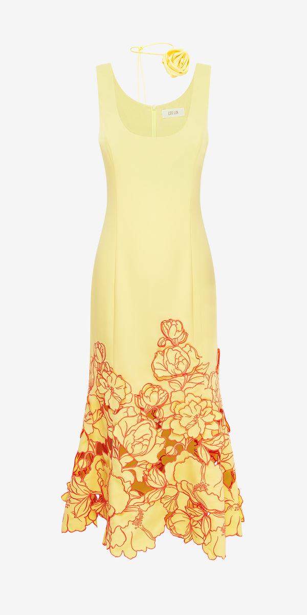 leo lin Emily Appliqué Midi Dress
