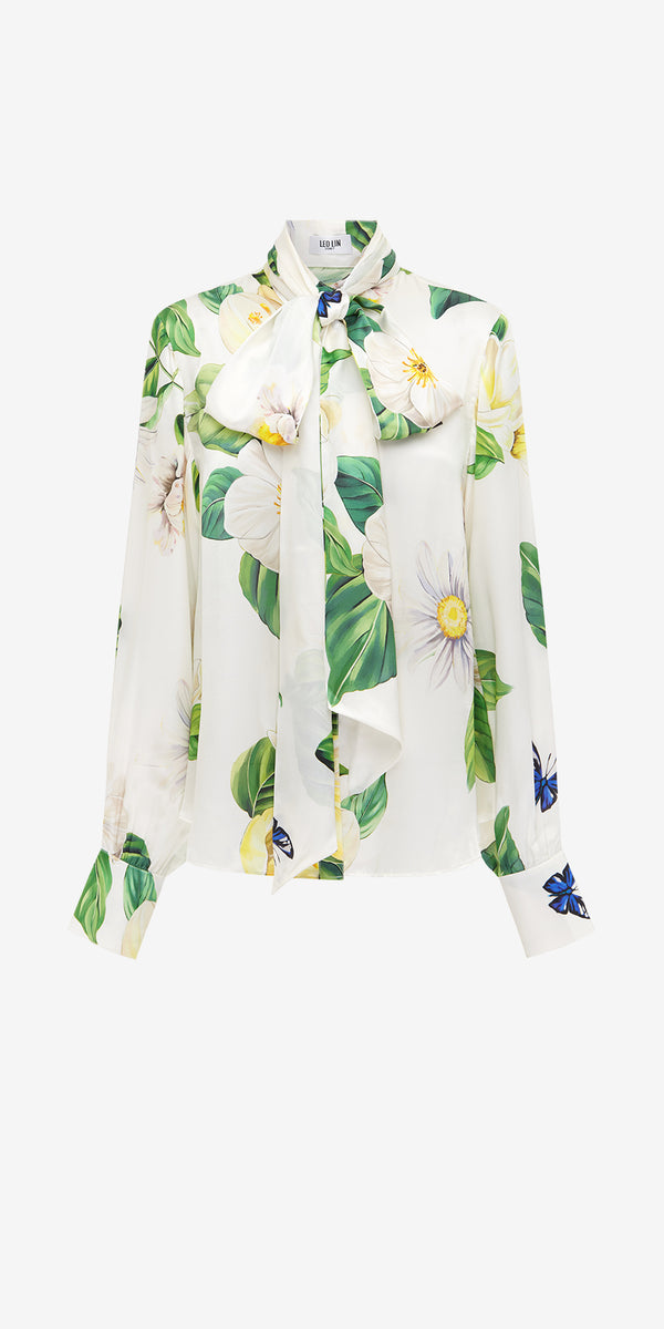 leo lin Freya Tie Neck Silk Blouse