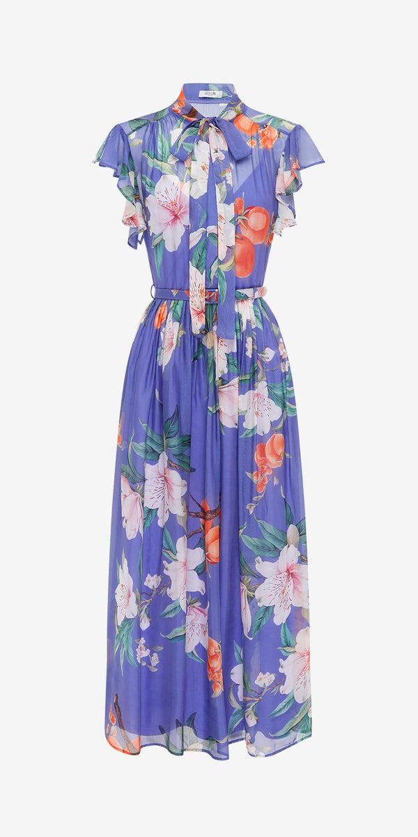 leo lin Grace Flutter Sleeve Midi Dress