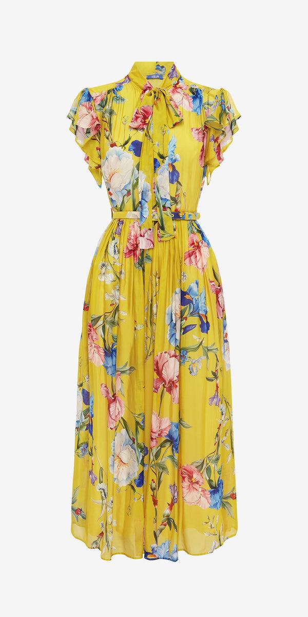 leo lin Grace Flutter Sleeve Midi Dress