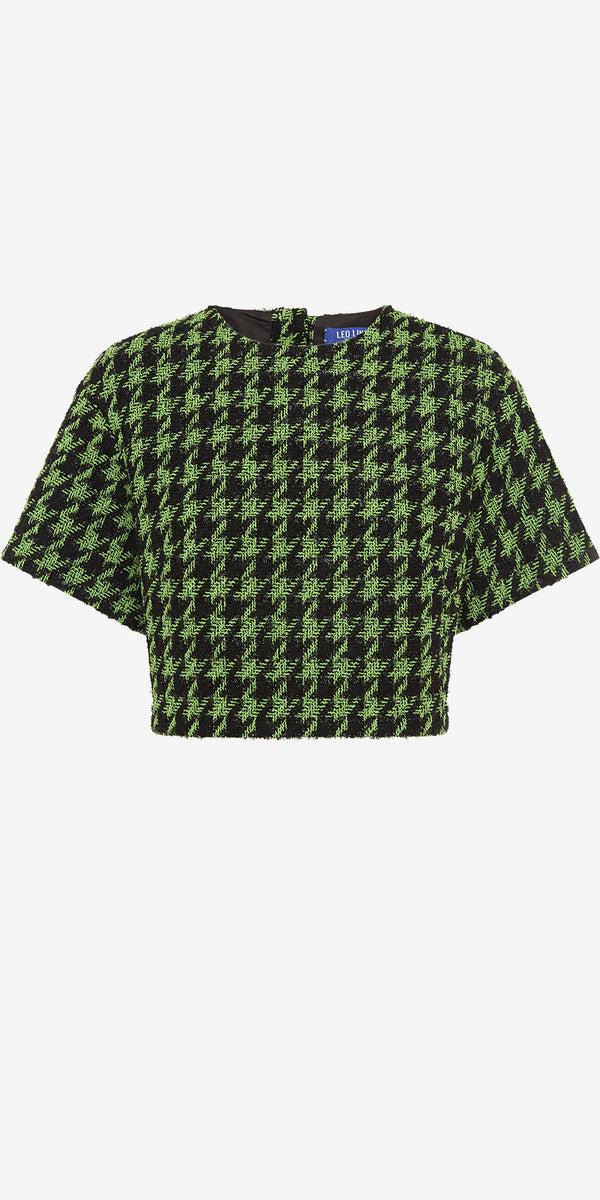 leo lin Indie Tweed Sleeve Top