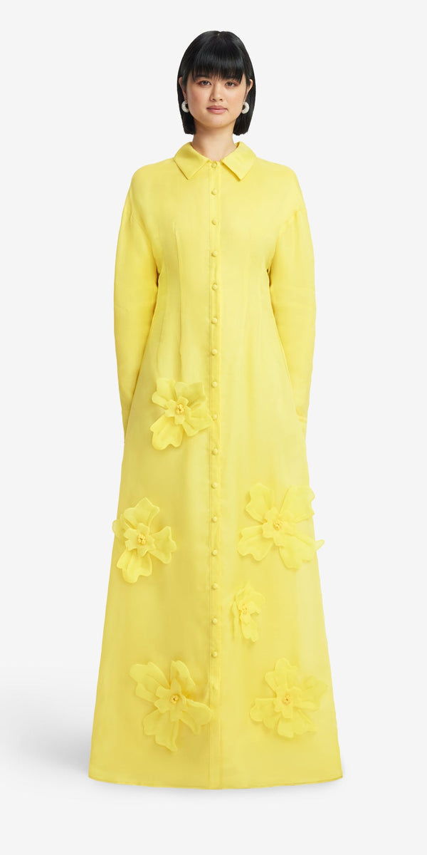 Leo Lin Jeanette Silk Floral Appliqué Maxi Dress