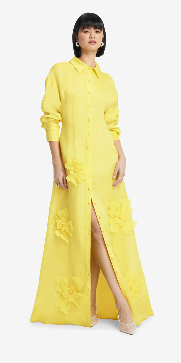 Leo Lin Jeanette Silk Floral Appliqué Maxi Dress