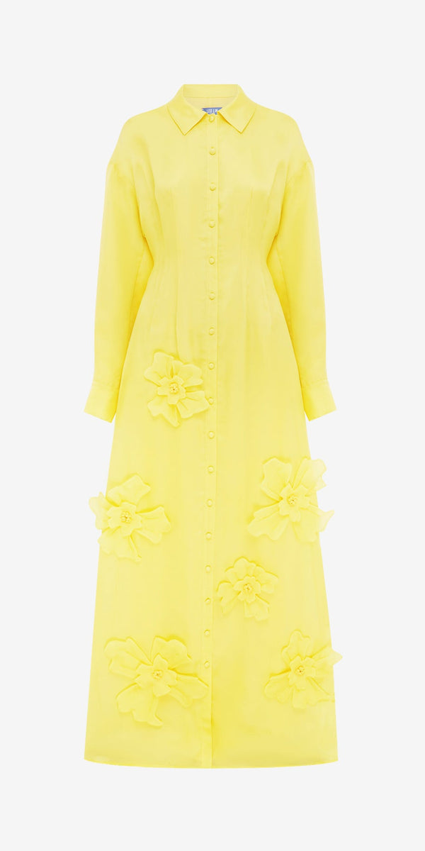 leo lin Jeanette Silk Floral Appliqué Maxi Dress