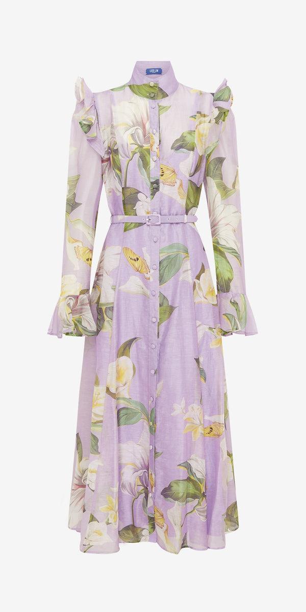 leo lin Katrina Butterfly Sleeve Midi Dress