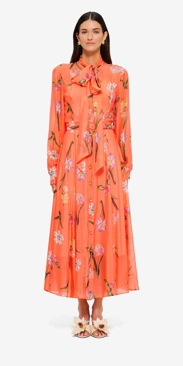 Leo Lin Liliane Tie Neck Midi Dress