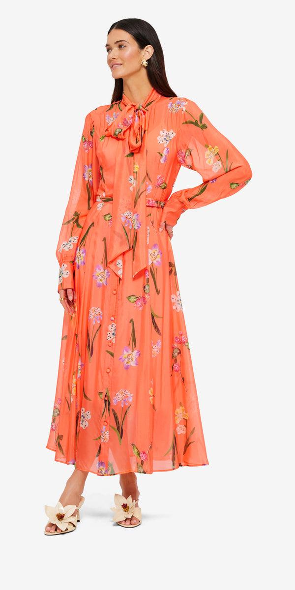 Leo Lin Liliane Tie Neck Midi Dress